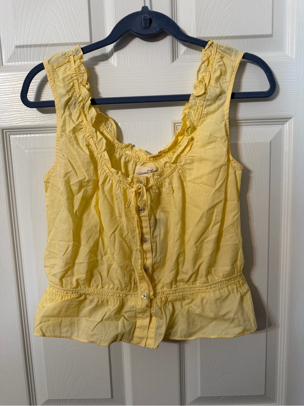 Universal Thread Yellow Ruffle-Trim Button Front Sleeveless Top